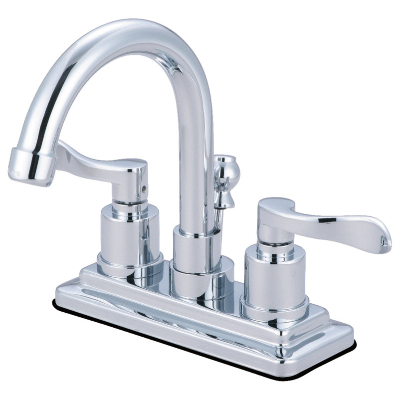 Robinet de salle de bain central à 4" avec ensemble de drain kingston laiton nuwave, Chrome poli