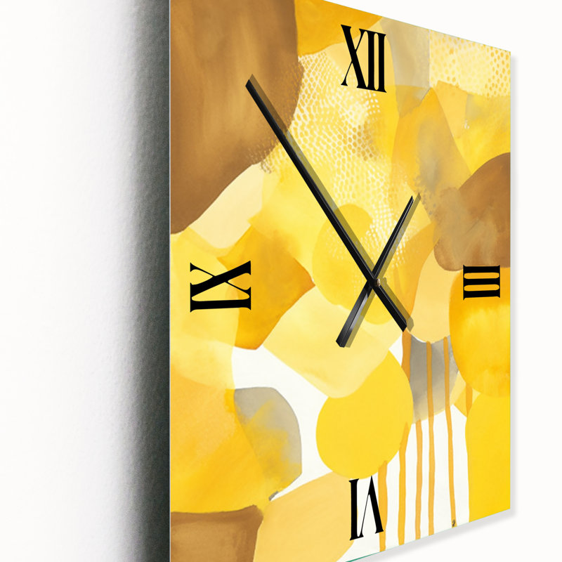Horloge murale Mustard Yellow Dreams Retro Watercolor IV - Modern Midcentury, H 28 po x l 12 po x P 1 po