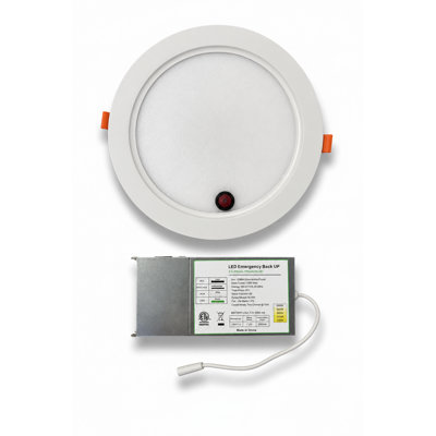 E2 Lighting 8" Gen 1 Ultra Thin Canless Recessed LED Downlight with Emergency Backup, 18W, 5CCT Selectable, CRI 90, White