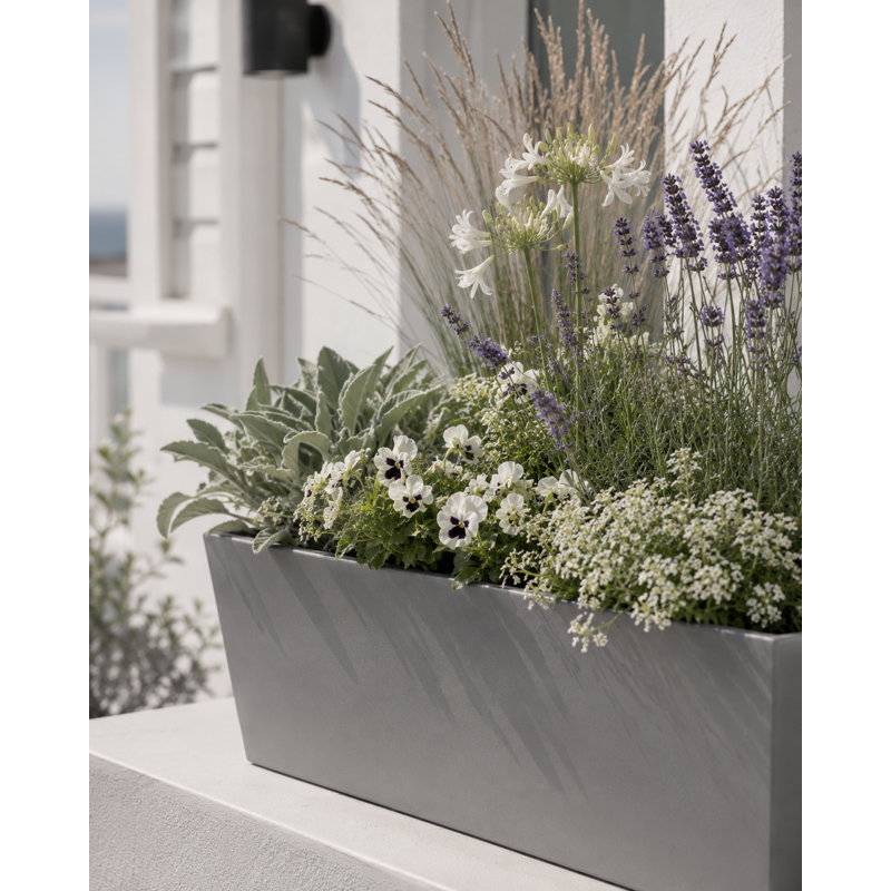 Isla Trough Planter Pot, Concrete Effect Pot, Indoor and Outdoor Large Plant Pot with Drainage Hole, 35cm H x 35cm W x 75cm D