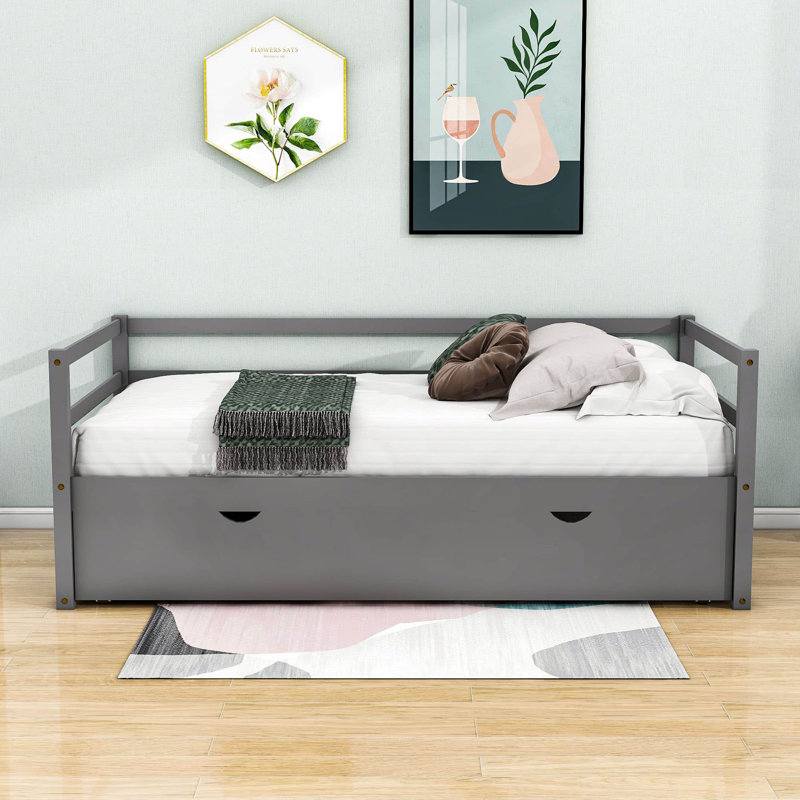 Ekaoluchuku Twin Size Wood Daybed with Trundle, Gray