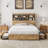 Rustic Bookcase Platform Bed with Storage Drawers and Charging Station, Wooden Bed Frame with Tall Storage Headboard, USB Ports, Farmhouse Bedroom Furniture, Heavy Duty Slats Support, No Box Spring Needed-221073614