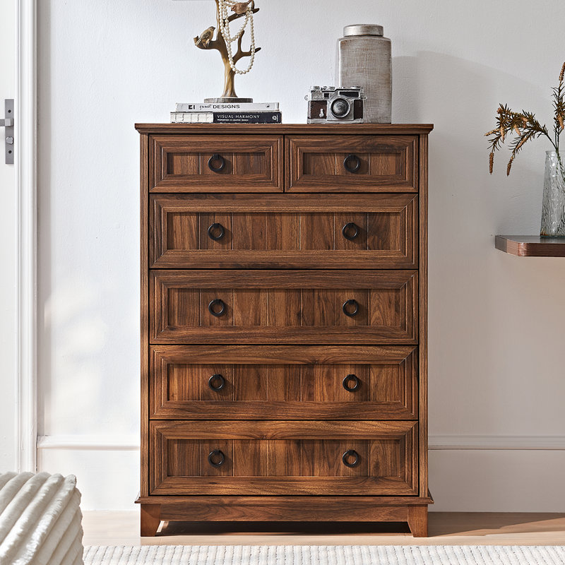 Farmhouse 6 Drawer Dresser For Bedroom, 41" Tall Small Dressers & Chest Of Drawers, Rustic Wood Dresser With Metal Handle, Storage Organizer Closet For Living Room, Hallway, Entryway