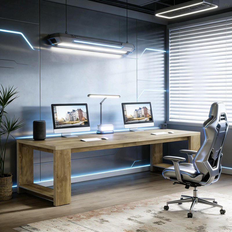 Roomy Office Desk,Computer Desk,Conference Table,Dual Workstation, Oak