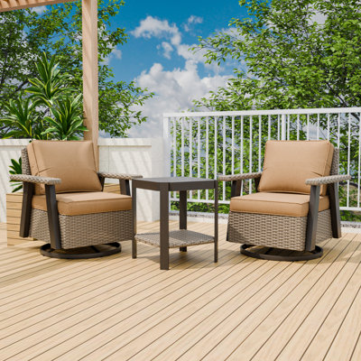Ensemble de chaises de patio 3 pièces pivotantes en osier avec table d'appoint