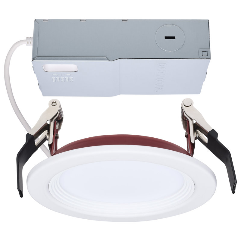 10 Watt LED Fire Rated 4 Inch Direct Wire Slim Fit Step Baffle Downlight Round Shape White Finish CCT Selectable 120 Volts Dimmable