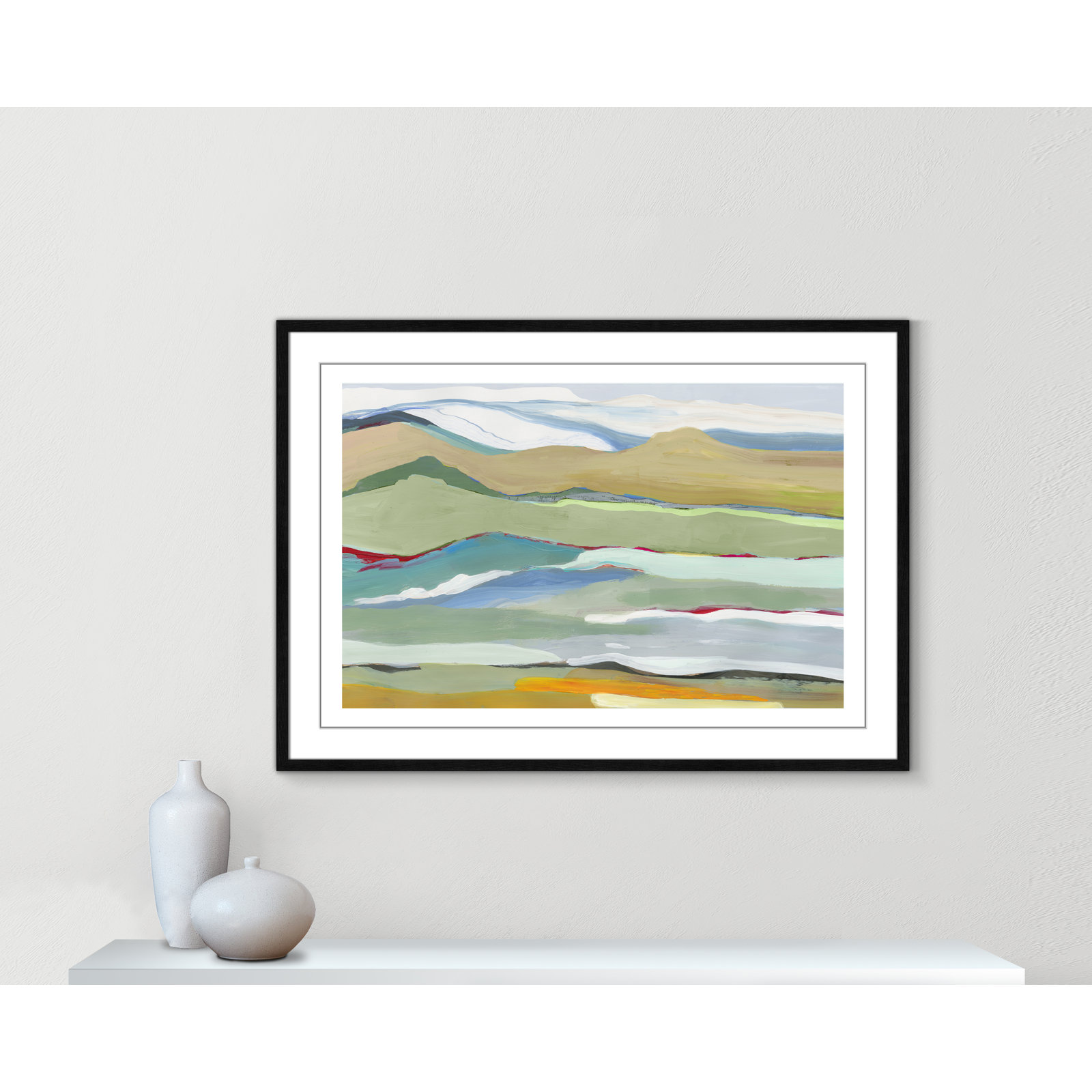 Dee "Goodbye Summer on the Hills" Painting, 29.5" H x 41.5" W x 0.75" D, Black Wood Framed