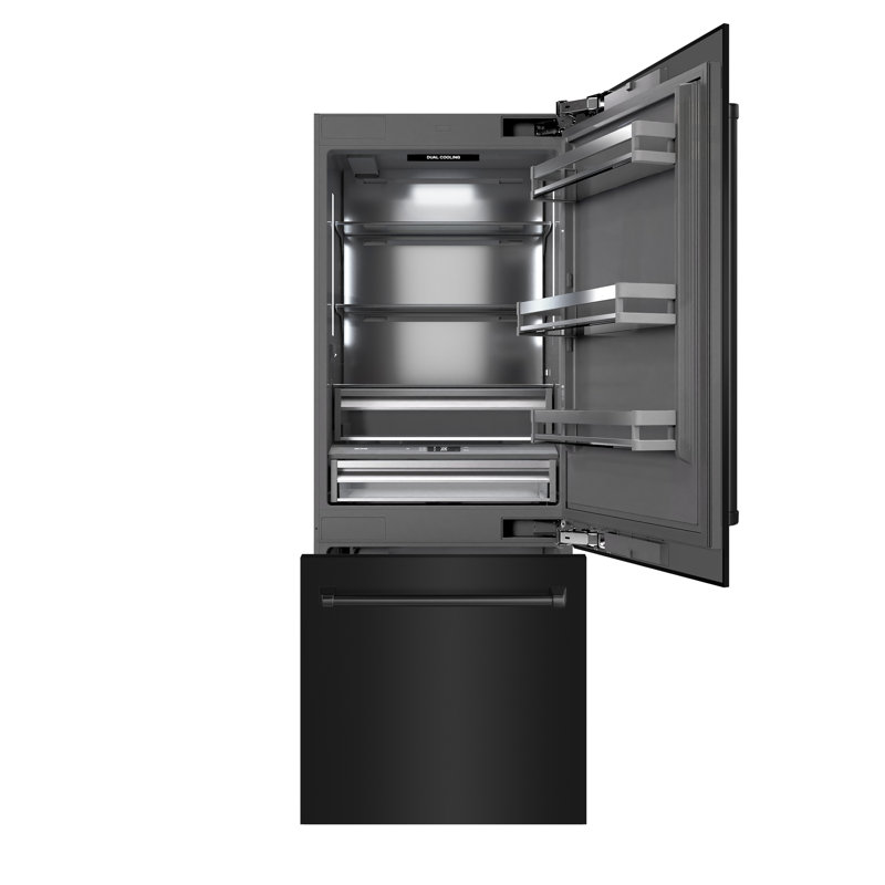 ZLINE 30 in. Built-In Refrigerator in Black Stainless with Graphite Gray Interior, Black Stainless Steel