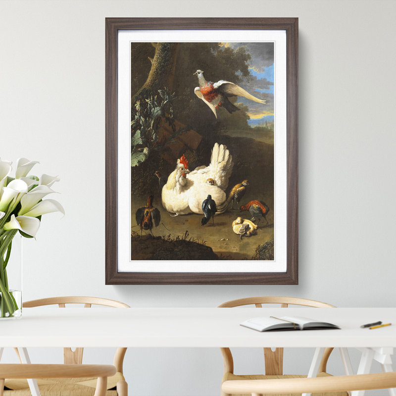Poultry and Pigeon by Melchior D'Hondecoeter - Picture Frame Painting, Walnut Framed, 36cm H x 27cm W x 2cm D