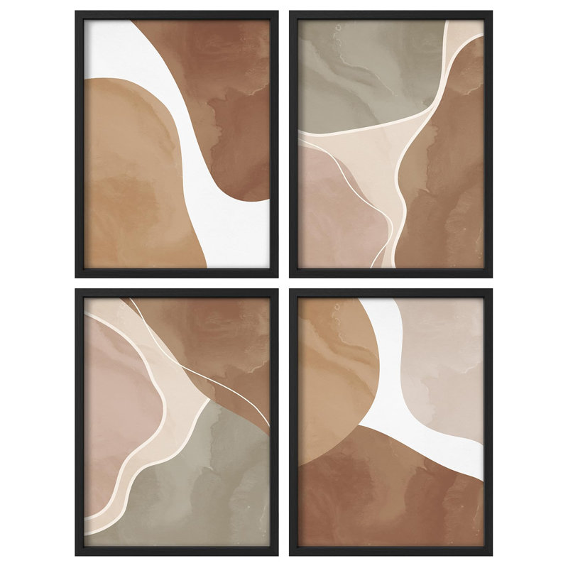 "Formes abstraites, tons de terre, décorations bohémiennes minimalistes, décoration murale", 4 pièces, Noir