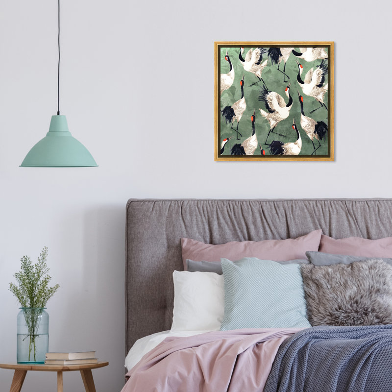 «Animals Grazing Cranes Birds», impression sur toile, H 16 po x l 16 po, Toile encadrée, Doré