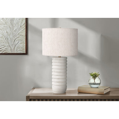 H 24 po, lampe de table, céramique noire, abat-jour ivoire / crème, moderne