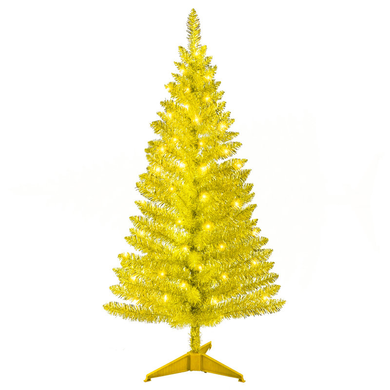 Arbre de Noël doré 4 pi avec 50 lumières UL et 122 pointes en PVC - Arbre de Noël artificiel pré-éclairé pour la décoration intérieure, un petit espace, une table, un appartement ou un bureau