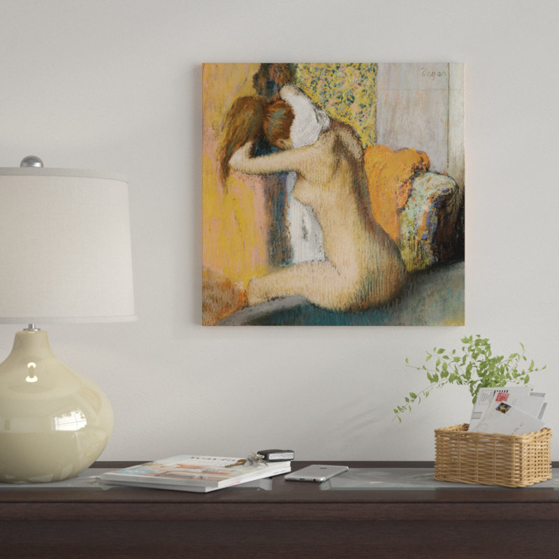 «After The Bath» par Edgar Degas, impression sur toile tendue, H 12 po x l 12 po x P 0,75 po, Pas de tapis, Toile tendue