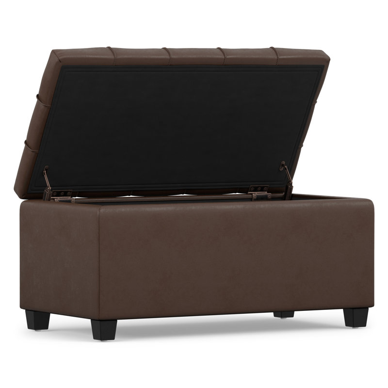 Sienna 33"W Upholstered Vegan Leather Transitional Rectangular Storage Ottoman Bench with Tufted Styling