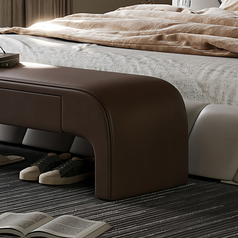 Banc de bout de lit simple en bois massif, Café
