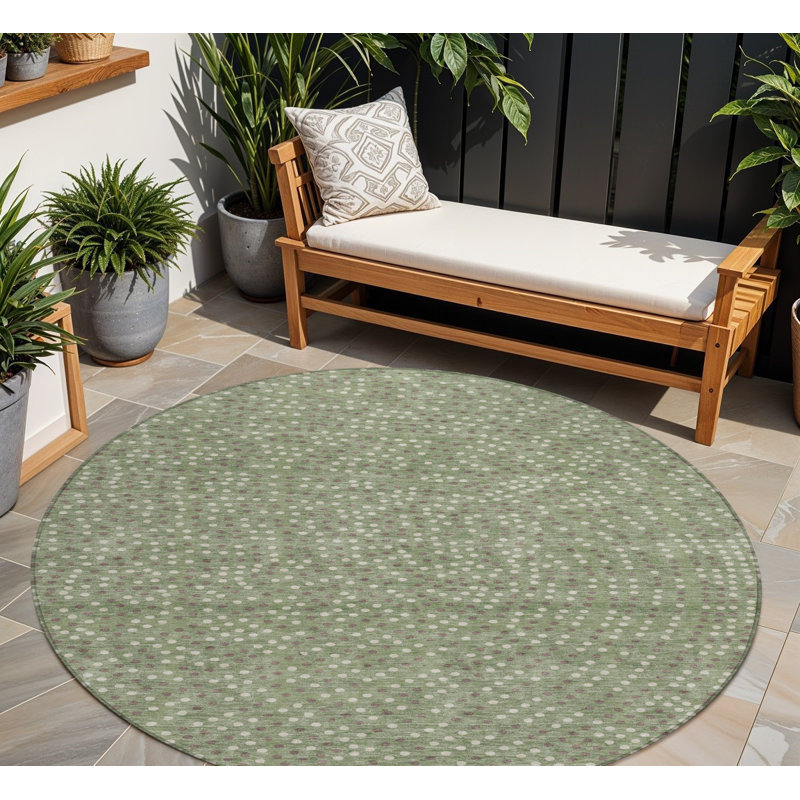 Tapis rond lavable à pois 8 po