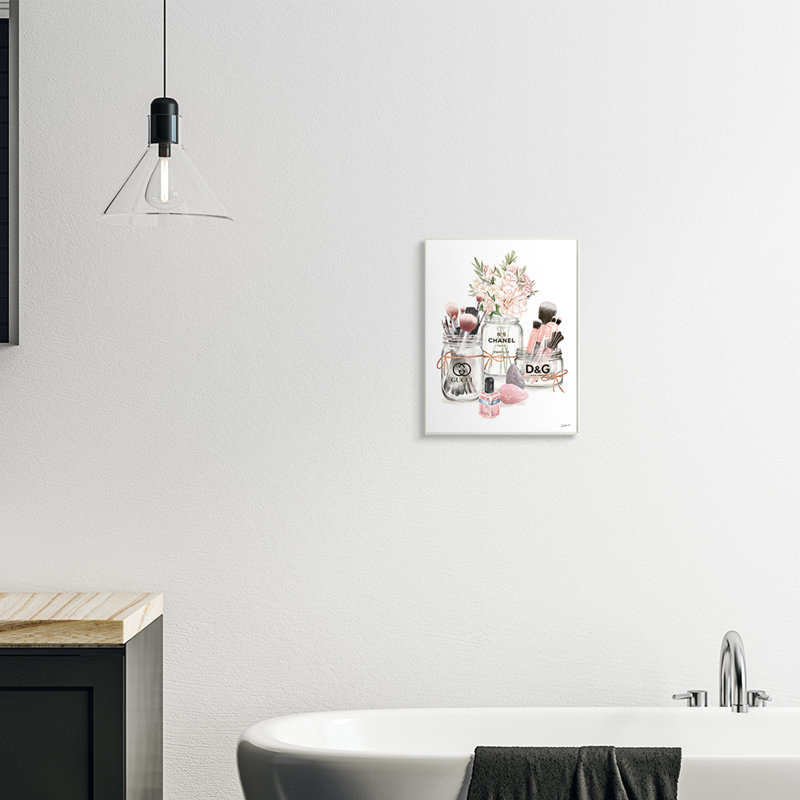 Art mural, "Fashion Cosmetic Brushes in Glam Jars" par Ziwei Li, H 15 po x l 10 po, Plaque murale