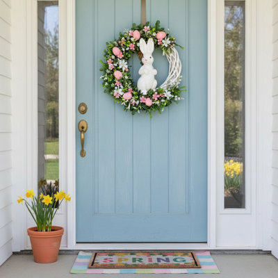 Couronne de Pâques 15,75 pouces pour porte d'entrée, décoration de printemps et de Pâques, couronnes de verdure artificielles résistantes aux intempéries pour une utilisation intérieure / extérieure