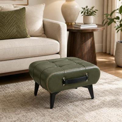 Tabouret capitonné en similicuir avec rangement et poignée