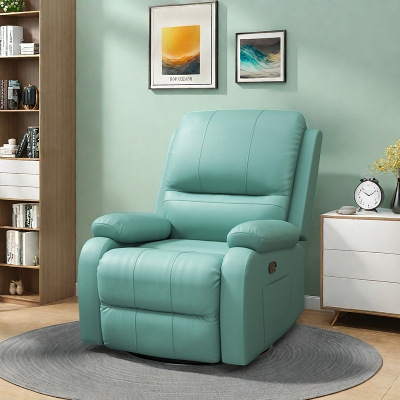 Stylish Swivel comfortable home lazy recliner, Light Green Faux Leather