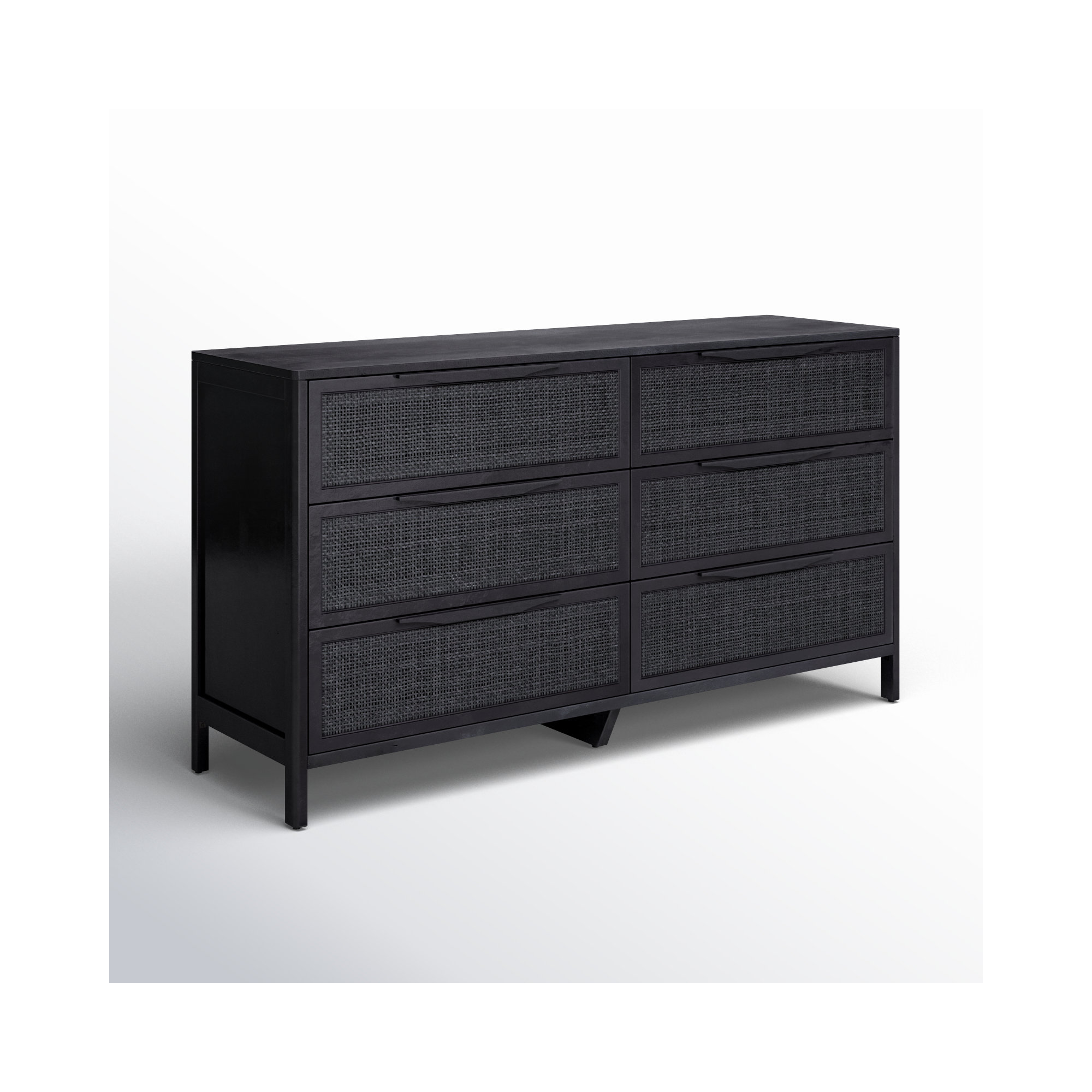 Nellie 6 Drawer Cane Dresser, Black Wash/Black Cane