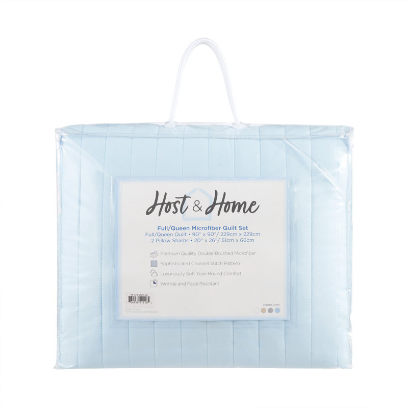Host & Home Soft Brushed Lightweight Microfiber Quilt Set, Queen Quilt + 2 Shams, Blue