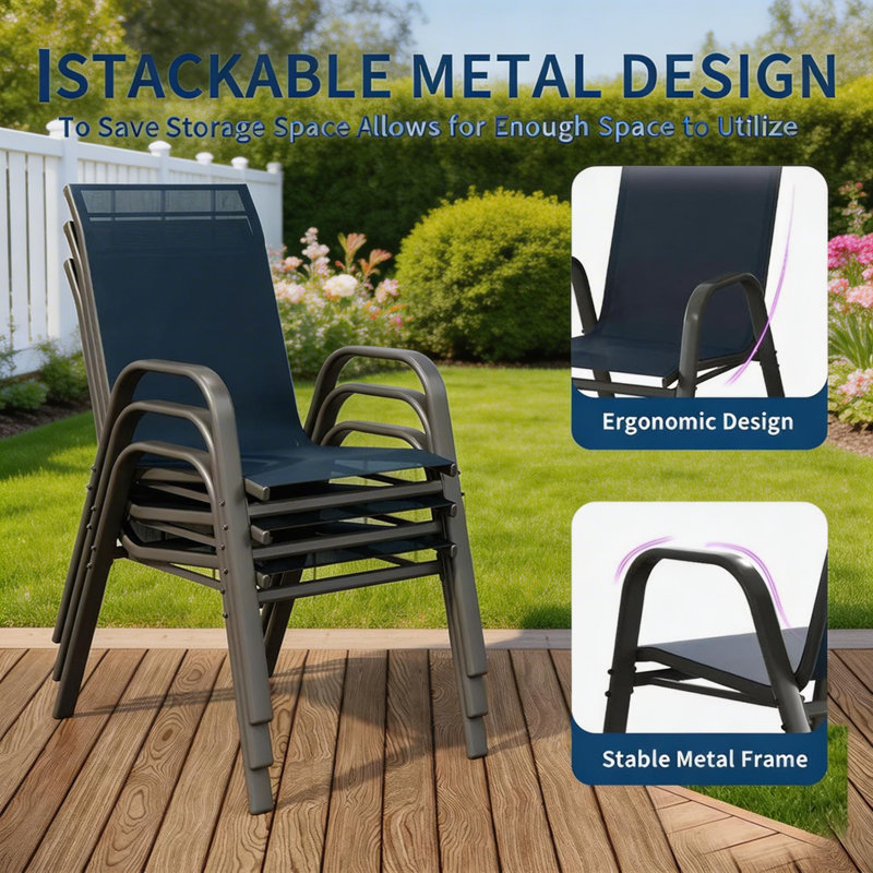 Stackable Dining Chairs , 300lb Capacity, All Weather, Navy