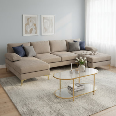 Canapé modulaire 110 po en chenille bleue en U 110 po et table basse 37,8 po