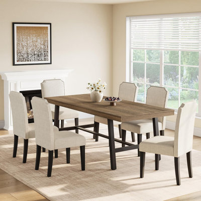 Industrial Rustic Dining Table for 6-8 - 78.7'' Rectangular Wood Top - Heavy Duty Metal Frame - For Home, Office, Living Room - Easy Assembly - Nashik