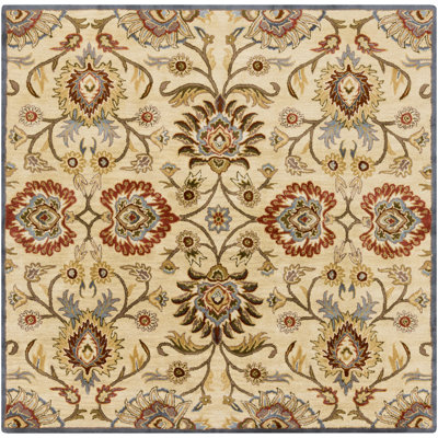 Arden Ivory Denim Red Hand-Tufted Wool Floral Rug