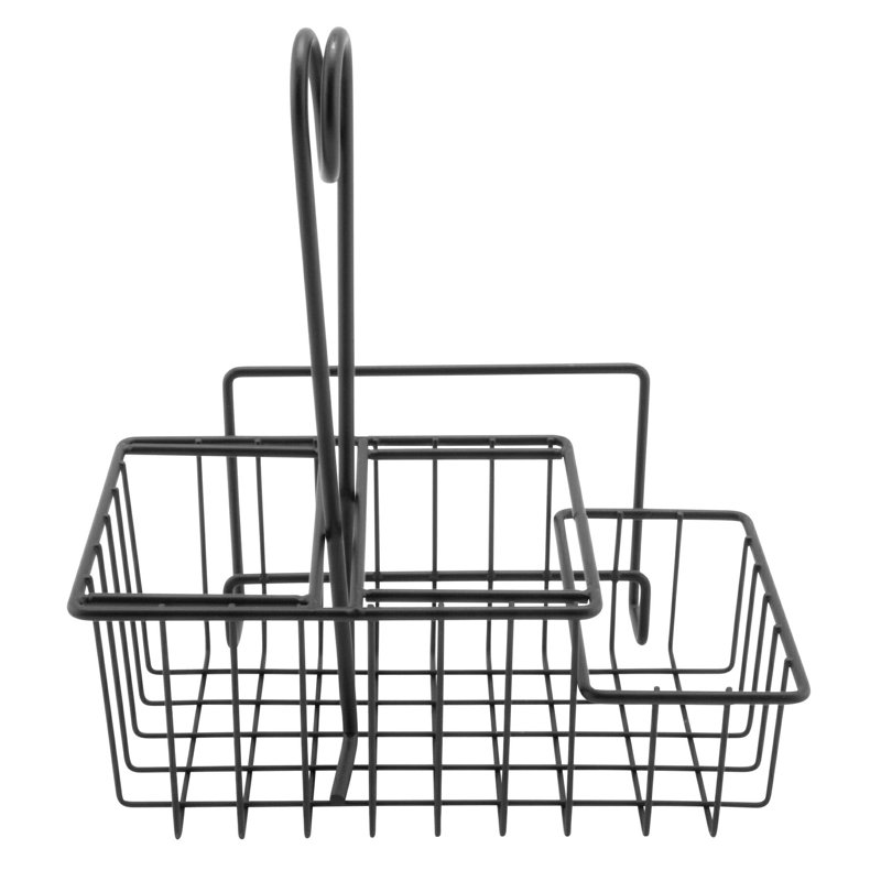 Support à condiments en métal à 3 compartiments avec porte-affiche, 8 po x 4,5 po, noir