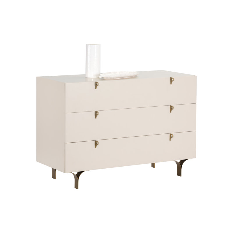 Commode 3 tiroirs Saurab, Crème, crème