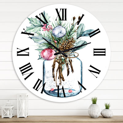 Merry Christmas Greenery In Transparent Pot - Horloge murale traditionnelle