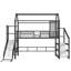 Lit mezzanine en métal avec glissade et escalier, structure silencieuse et tablettes de rangement avec toit de maison de jeu-589943617-589943618