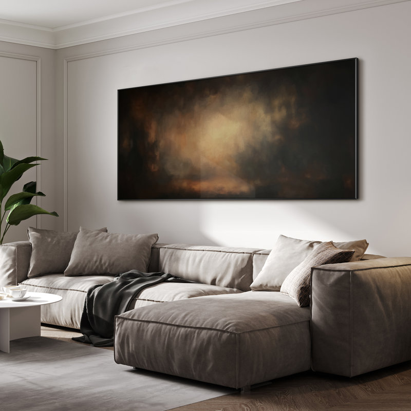 Extra Large Wall Art Fabric Print - Warm Glow Abstract Moody Golden Light Artwork Decor for Living Room or Bedroom - "Frame Assembly Required (Unfinished Frame)"
