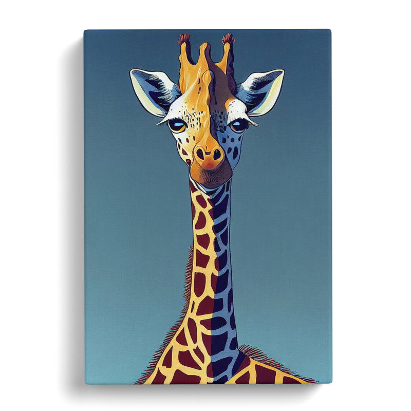 Giraffe Cartoon - Wall Art, 50cm H x 35cm W x 3cm D, Wrapped Canvas