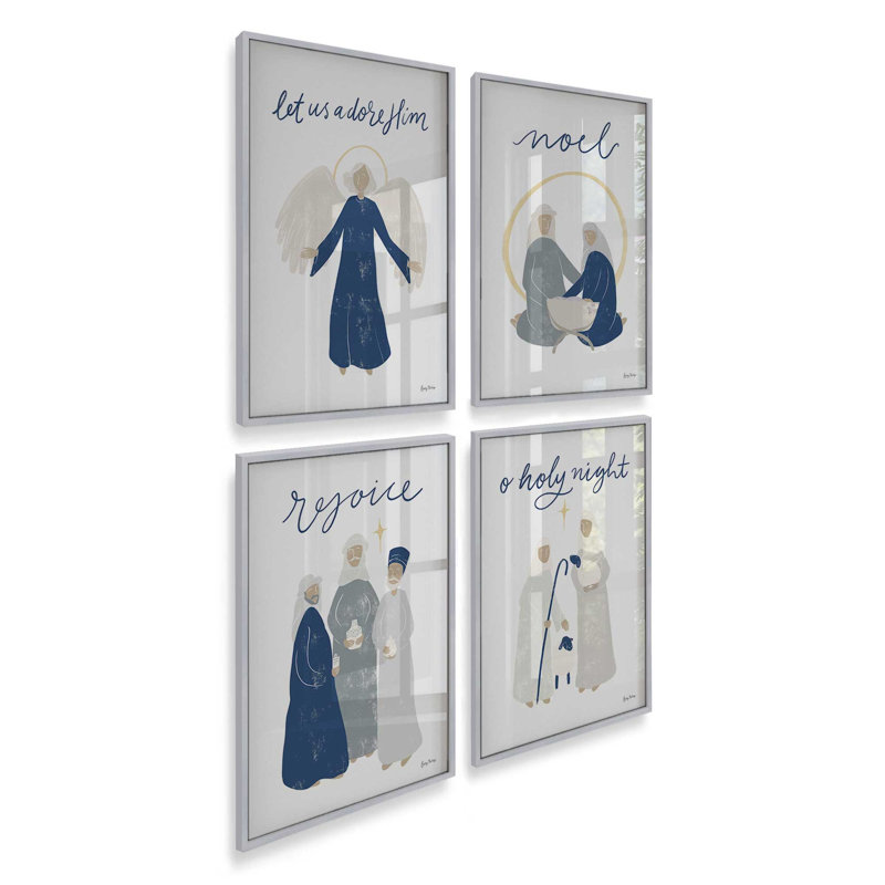 Ensemble de 4 reproductions d'art Bethlehem's Glow, 16 po x 12 po, Chrome poli