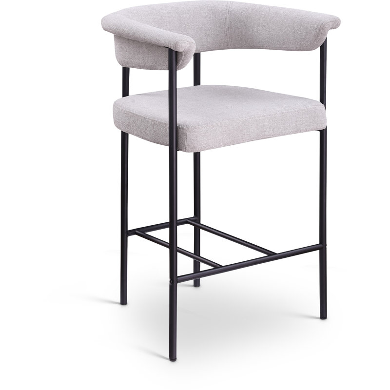 Tabouret de comptoir Malin, Tissu gris texturé en lin