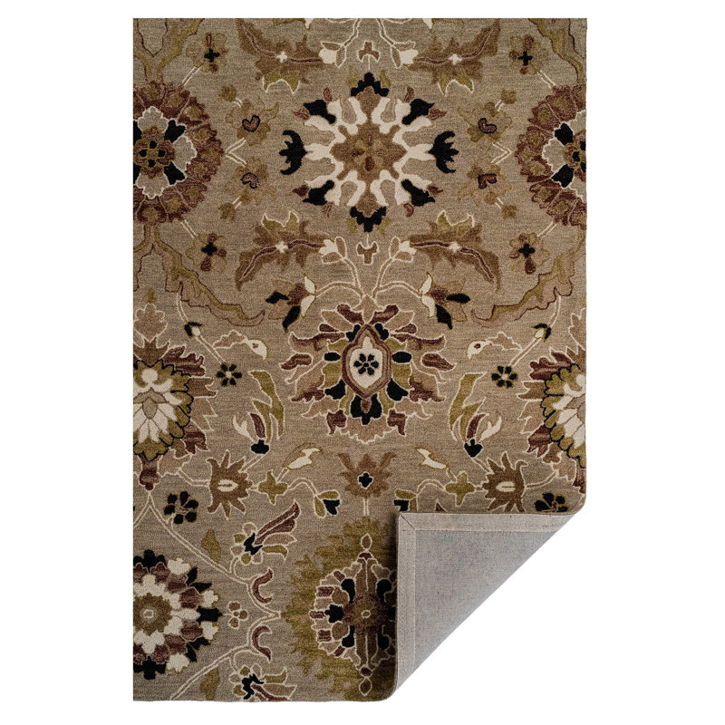 Rectangle Urda-Keshan Wool Area Rug with Non-Slip Backing, Rectangle 8' x 10'