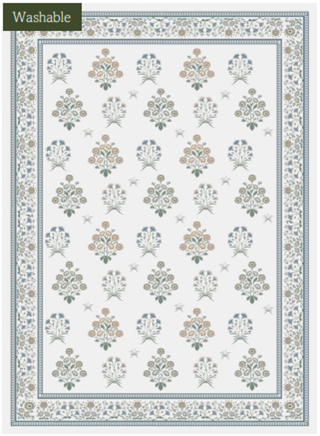 Machine Washable Floral Area Rug, Rectangle 6'7" x 9'