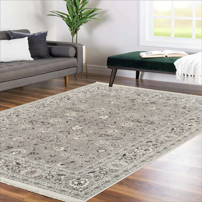Alfa Rich Clotaire Ultra-Thin Oriental Gray Washable Non-Slip Area Rugs for Living Room Bedroom