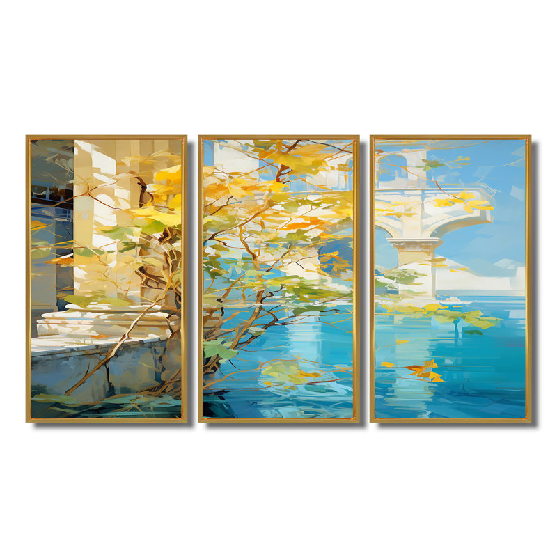 Ensemble de salon Sagers - Tree Wall Art, Cadre flottant doré, H 32 po x l 48 po x P 1 po