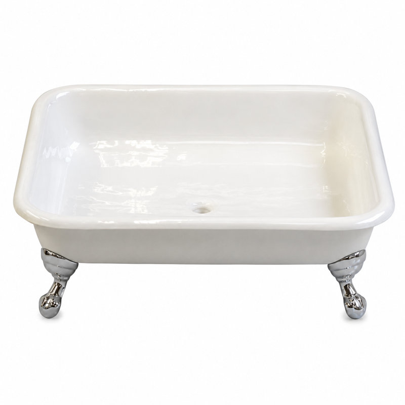 The Panorama 42-Inch Cast Iron Square Shower Pan with Tub Legs Strom Living, Chrome/White