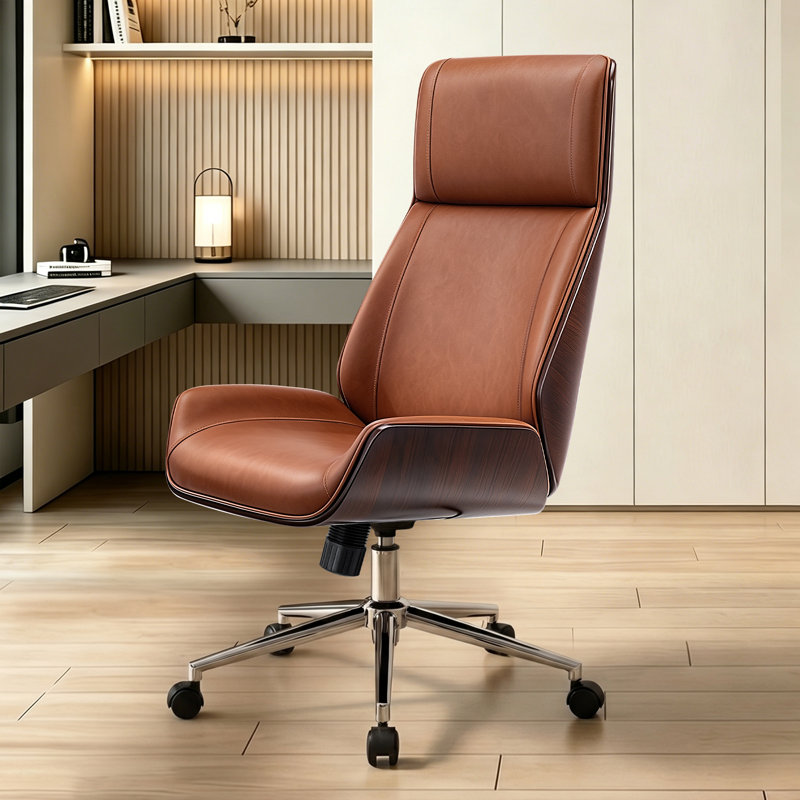 Fauteuil de direction moderne avec dossier ergonomique courbé en noyer courbé brun, Brun