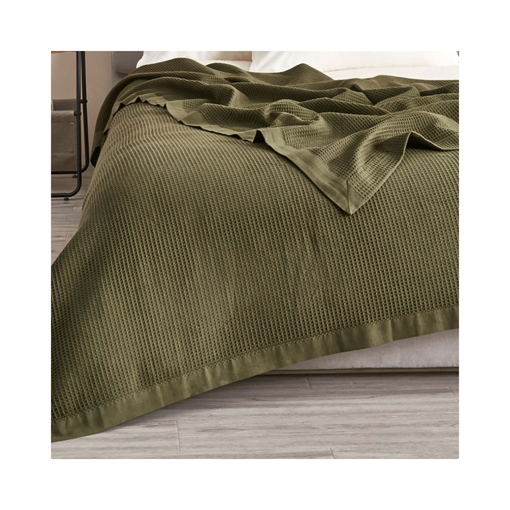 100% Cotton Lightweight Waffle Weave Summer Blanket, Queen, Olive Green