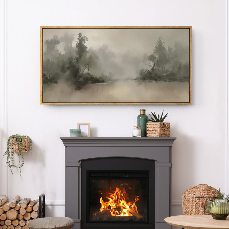 Large Framed Canvas Print Wall Art - Neutral Abstract Forest Landscape Print for Vintage Home Decor, Natural, 30" H x 60" W