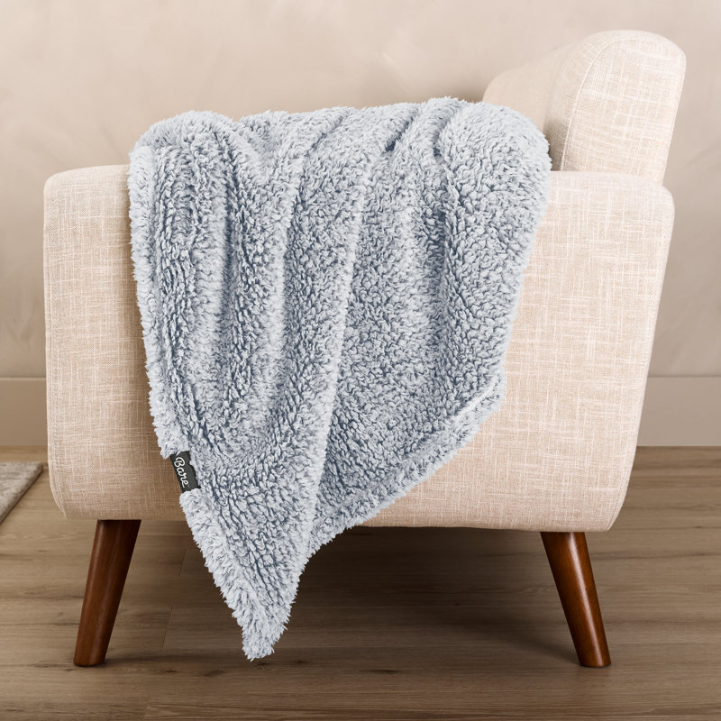 Couverture Cozy Faux Shearling, Double/Grand, Bleu cendré