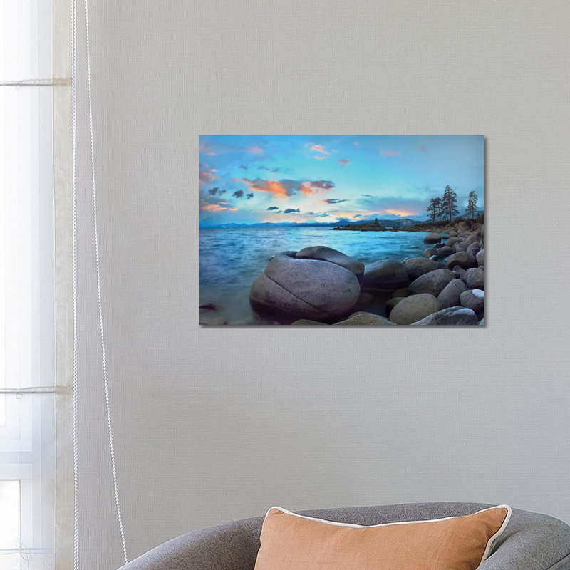 Rocky Shoreline Along Hidden Beach, Lake Tahoe, Nevada by Tim Fitzharris - Wrapped Canvas Print