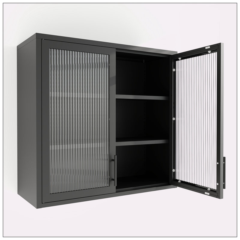 Armoire de rangement murale, verre trempé flûte, Noir